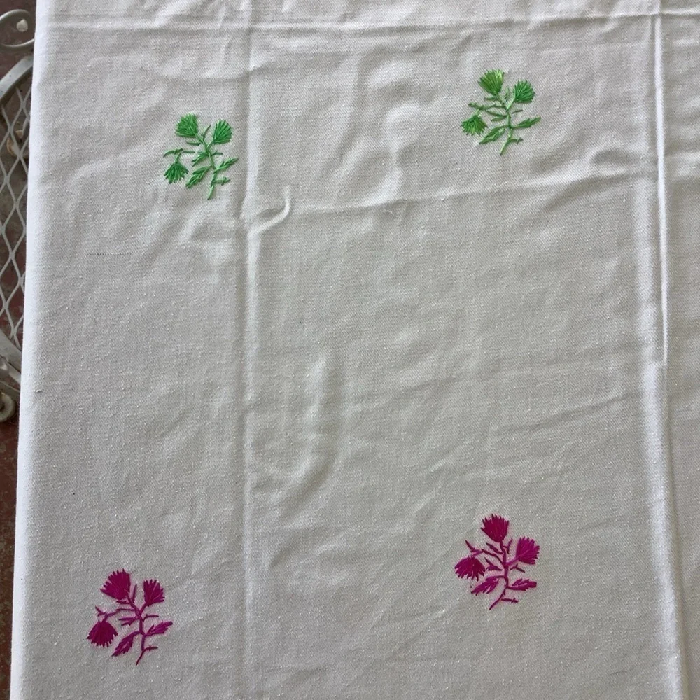 White Pink Green Violet Purple Embroidered Fringe Cotton Tablecloth Table Linen